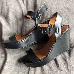 Black Leather Wedges